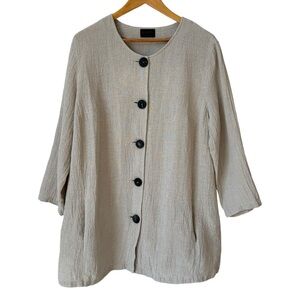 Beige Textured Button-Front Women's Top